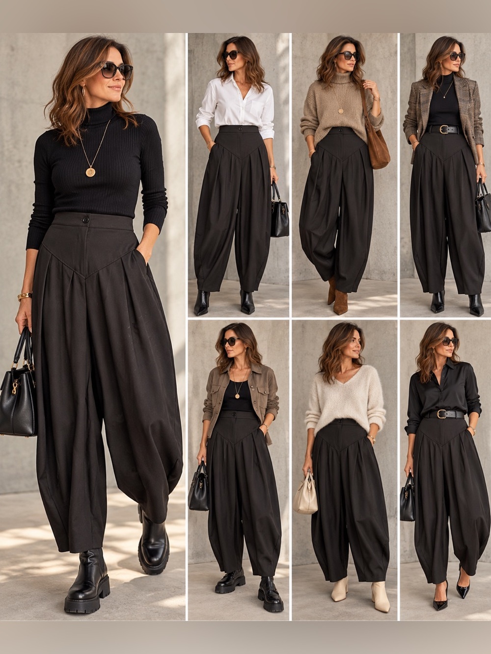NWOT High-Waisted Pleated Balloon Pants Black Size Large